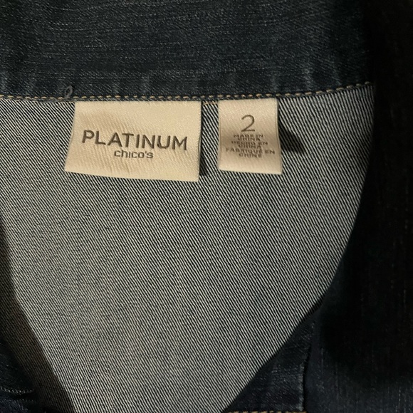 CHICO's Platinum Embroidered Embellished Denim Jacket Size 2 (Medium/Large) - Picture 4 of 5